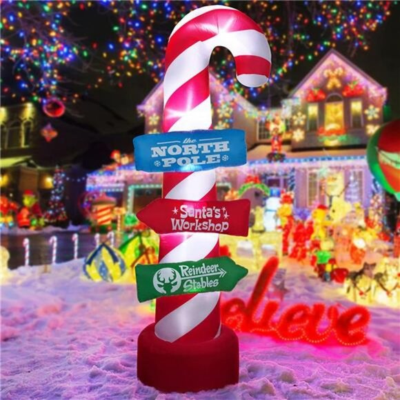 8FT Candy Canes Stacking Signs Christmas Inflatables Decorations, Built-in LED - Picture 1 of 7